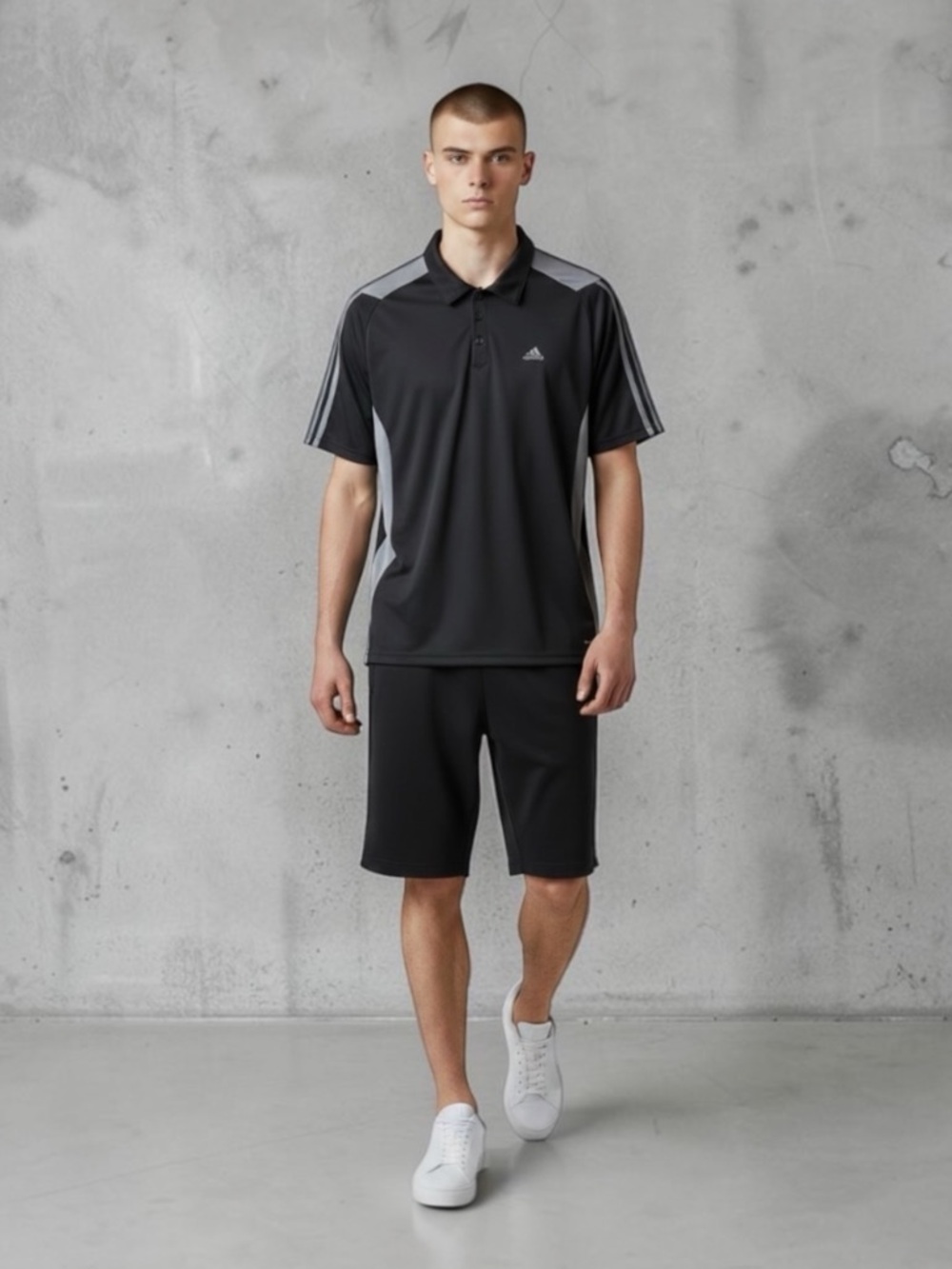 Adidas Men's Golf Shirt Athletic Polo Black and Gray Size Large